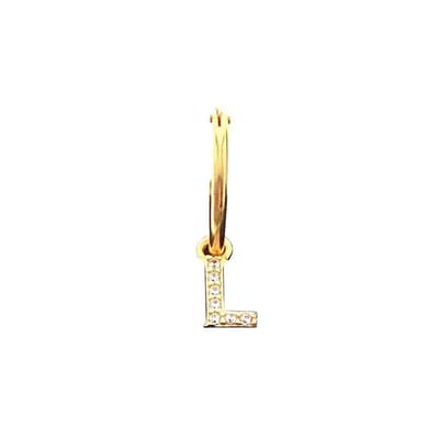 New Bling 9NB 906L Zilveren Oorring met letterhanger - Zirkonia - L - Half Paar - Goudkleurig