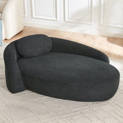 OKWISH Zitbank - Minimalistisch Relaxsofa Met Hoofdsteunkussen - Zachte Teddy Bekleding - Voor Woonkamer Of Slaapkamer - Zwart
