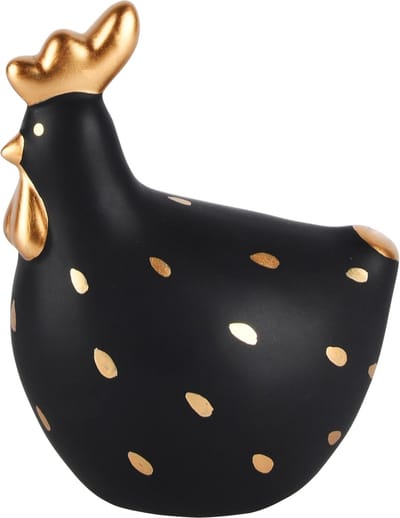 Dekoratief | Kip zwart/goud gestipt, dolomiet, 11x7x14cm | A230541