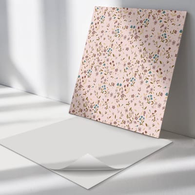 Wallfluent Vinyl Tegels - Bloemenpatroon op de Achtergrond Vinyl Vloer Tegels - 30 cm x 30 cm - Romig PVC Tegels - 9 stuks - Vierkant PVC Tegels - Bloemen En Planten Plaktegels - Zelfklevende Vinyltegels - Plaktegels Keuken en Badkamer