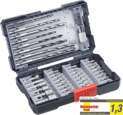 39-delige boordoos met zeskantige schacht - HSS metaalboren, steenboren, houtboren en bits in set