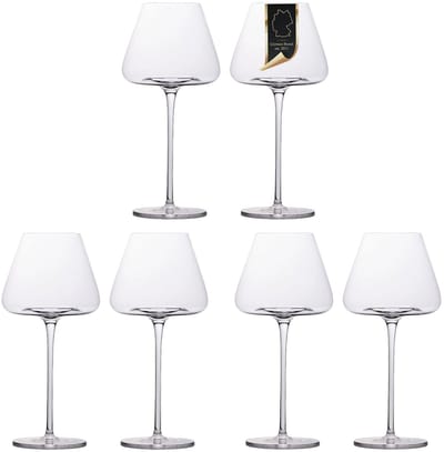 Intirilife 6x Wijnglas met modern design - 600 ml Inhoud - Witte wijn Rode wijn glas, kelk, vaatwasmachinebestendig, kristalglas, schokbestendig
