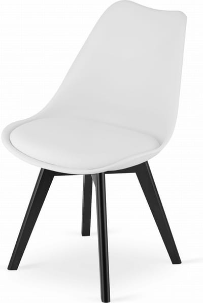 Stoel MARK - Wit, Zwarte Poten, Kunststof Zitting met Kunstlederen Kussen, Strak Design, Ergonomisch, Geschikt voor Keuken, Eetkamer, Kantine en Werkruimte, Max. 120 kg