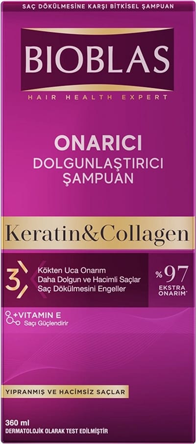 Bioblas Keratine & Collageen Shampoo 360 ml – Tegen Haaruitval – Volume Shampoo voor Dun Haar – Herstellend & Verdikkend