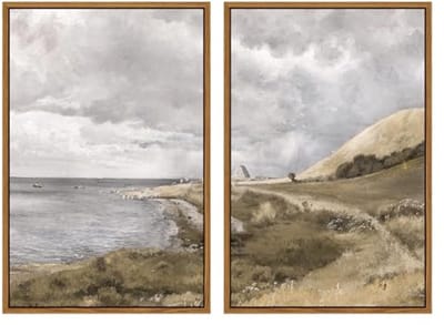 Vintage Kustschilderijen Set van 2 - Grote Muurkunstdecoraties voor Woonkamer, Slaapkamer en Badkamer