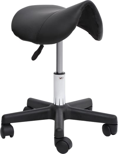 ECTEATOY® Zadelkruk - Ergonomische Werkkruk met Wieltjes - In Hoogte Verstelbare Rolkruk van Kunstleer - Voor Kantoor - Salon - Massage & Spa - Zwart