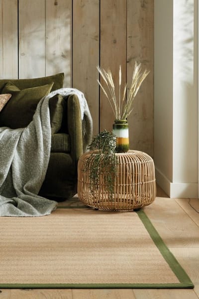 Flycarpets Kira Modern Jute - Laagpolig - Visgraatpatroon Vloerkleed - Naturel / Groen - 120x170 cm