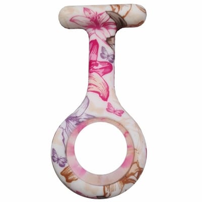 Fako® - Verpleegstershorloge - Zusterhorloge - Verpleegster Horloge - Siliconen Hoesje Print  - Bloemen Roze/Paars