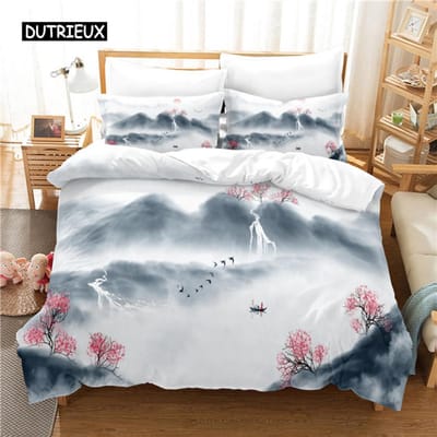 Chinese Kwastschilderij Beddengoed Collectie Dekbedovertrek Collectie 3D Beddengoed Digitale Print Met Beddengoed Queen Size Beddengoed Collectie Mode D EU single(135x200cm) gray