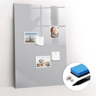 Tulup Whitebord - Kleur Lichtgrijs Magneetbord - 60 cm x 90 cm - Memo Magneetbord - Decoratief Magnetisch Bord - Memobord Glas - Productiviteit Tools - Inclusief Gratis Magneten & Marker & Spons - Magneetbord Foto - Memobord Magnetisch