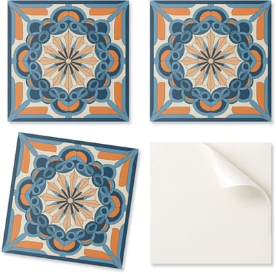 Zelfklevende vinyltegels met een patroon voor de woonkamer. Mandala-patroon met een bloemenmotief, 20x20x20 cm.