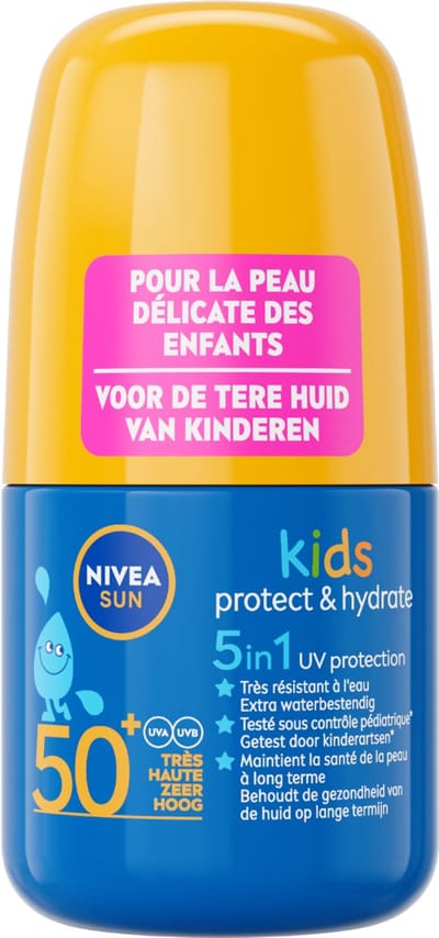 NIVEA SUN Kids Hydraterende Roll-on Zonnebrand Stick - SPF 50 - Zonnestick voor Kinderen - Waterbestendig - 50 ml
