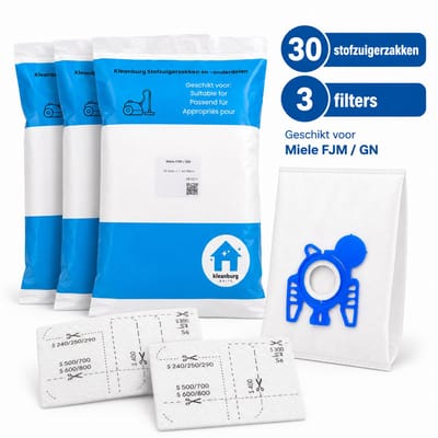 Kleanburg® - Stofzuigerzakken geschikt voor Miele GN 3-D - Classic C1, Complete C2, Complete C3, Cat and Dog - 30 Stofzuigerzakken en 6 Filters