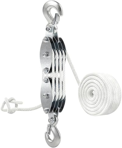 Roller met Touw, 20 m, Wit, Maximale Laadcapaciteit 2000 kg, Handmatige Katrol voor Tillen, Bouwtouw, 8 Pulleys, Lifting Equipment, Tuin en Bouwaccessoires