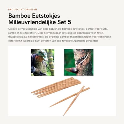 Dailygoods- Bamboe Eetstokjes 5 Paar - Herbruikbaar - Vaatwasserbestendig - Milieuvriendelijk - Geschikt voor Sushi/Ramen - Lengte 24 cm