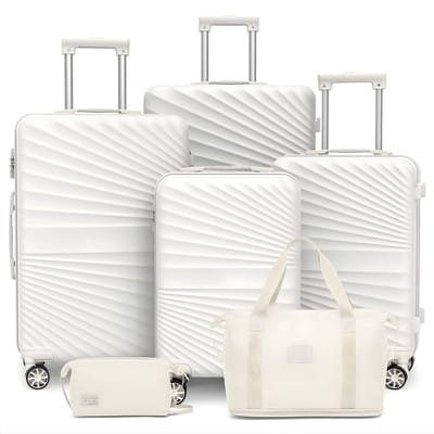 Reiskofferset – Voor reizen en vakantie – 6-delig, lichtgewicht, duurzame koffer met TSA-slot en spinnerwielen – Wit