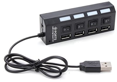 Oneay 4-poorts USB 2.0 High-Speed ​​Mini USB-hubadapter met LED-indicatoren voor mobiele telefoons - Zwart