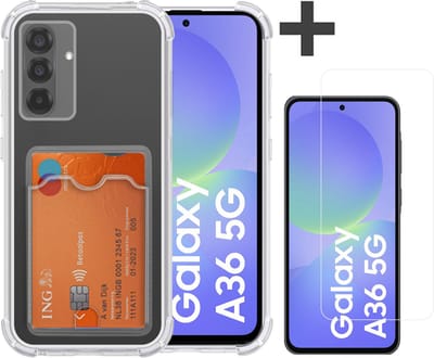 Hoesje met Screenprotector Geschikt voor Samsung Galaxy A36 Hoesje Met Pashouder Siliconen Shockproof Case - Arara Backcover- Transparant