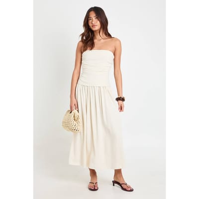 boohoo Dames Premium Linnen Bandeau Midaxi Jurk | Neutral | Maat: 40