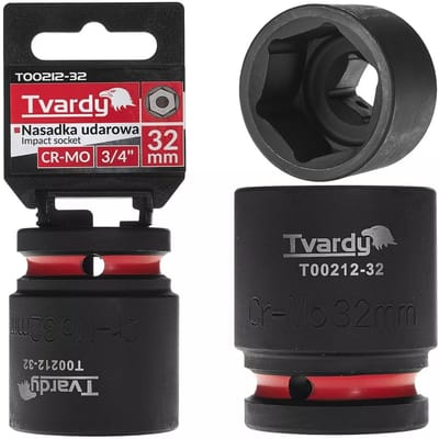 Tvardy Slagdop kort zeskant 32 mm - chroom-molybdeenstaal - aandrijving vierkant 19 mm - zwart - voor slagmoersleutel - auto, industrie en bouw