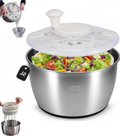 RVS Salade Spinner van 5 L - Groenten en Pasta Afspoelen, Ideaal voor Thuisgebruik en Keuken, Multifunctionele Saladeschaal en Zeef