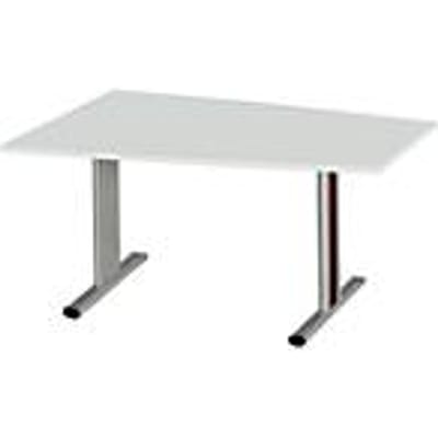 Schäfer Shop  Select Vergadertafel Planova, tonvormig, 1400 x 800/1000 mm, lichtgrijs, accentlijst bordeauxpaars