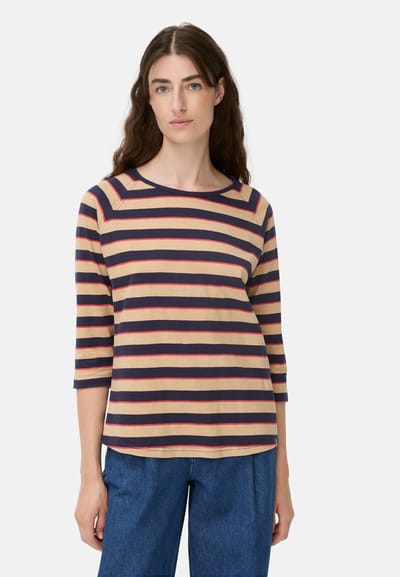 camel active T-shirt met 3/4-mouwen en strepenpatroon - Maat - Karamelwomenswear-S