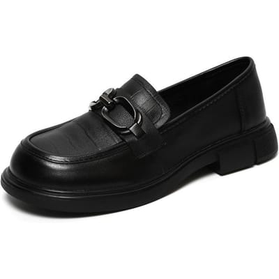 Lente Nieuwe Toplaag Koeienhuid Britse Stijl Kleine Leren Schoenen Dames Alles-match Loafers Dames Platte Schoenen 40