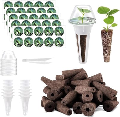 Complete hydroponische kweekset met 50 groeisponzen, 50 labels, 12 isolatiedeksel en 12 plantbakken voor een succesvolle tuinbouwervaring