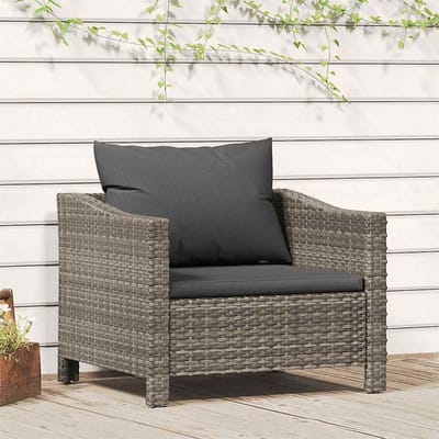 vidaXL - Tuinfauteuil - met - kussen - grijs - poly - rattan
