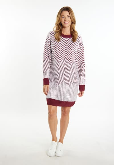 usha Gebreide jurk Dames Donker kersenrood wit
