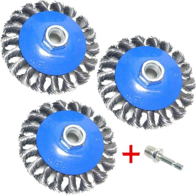 3X Staalborstel vlak plat diameter 100 mm + M14 bit adapter haakse slijper & boormachine