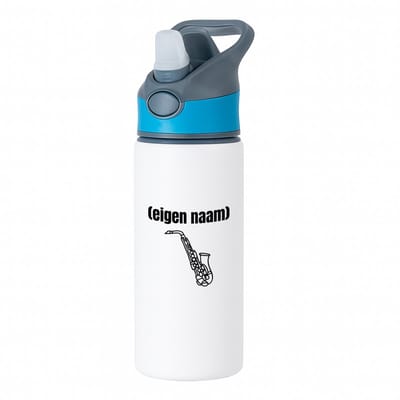 Hacebo® - saxofoon met eigen naam waterfles met rietje blauw - Saxofoon - muziek liefhebbers - iemand die houdt van saxofoons - verjaardag - cadeau - kado - water fles - 650ML