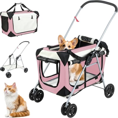Huisdier Wandelwagen - Reisbuggy Hond - Buiten Wandelen - Afneembare Drager - 75 x 50 x 19 cm - roze