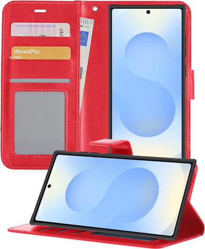 Hoesje - Geschikt voor Samsung Galaxy S25 Ultra - Luxe Bookcase - Walletcase Hoes - Portemonnee - Cover - Telefoonhoes - Rood