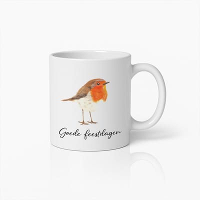 Feestelijke Roodborst Vogel Mok – Mooie 'Goede Feestdagen' Koffiebeker Cadeau