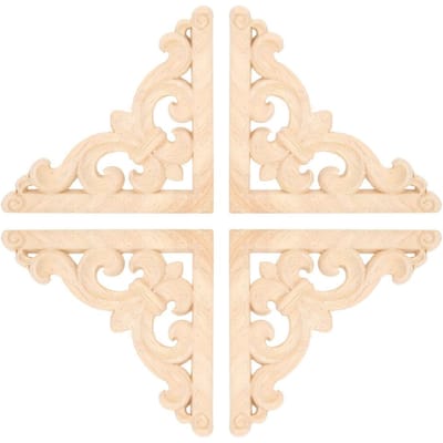 4 Stuks Europese Stijl Houtsnijwerk Hoek Applicatie Decal voor Huismeubilair Deurkast Decoratie beige