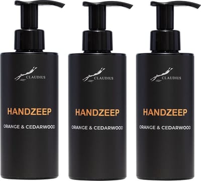 Handzeep Sweet Orange & Cedarwood 300 ml - met pomp - zwarte fles - set van 3 stuks - Voordeelverpakking
