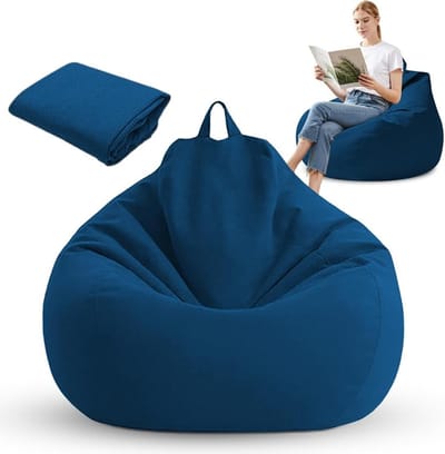 XL Bean Bag Hoes zonder Vulling (100x120 cm) - Comfortabele Zitzak voor Binnen en Buiten | Geschikt voor Gaming, Woonkamer en Tuin (Blauw)