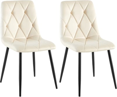 CLP Clairton Set van 2 Eetkamerstoelen - klassiek - met zwart metalen frame - Belastbaar tot 150 kg - fluweel - Velvet - Fluweel/creme