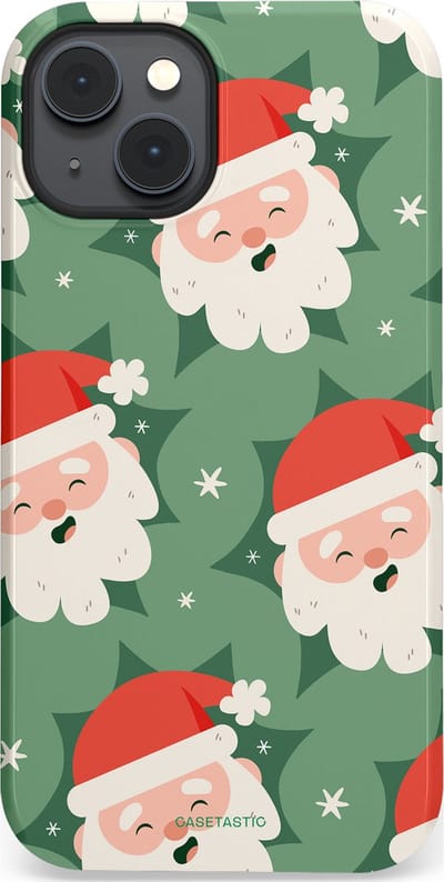 Casetastic hoesje geschikt voor Apple iPhone 14 Plus - MagSafe - Dubbellaagse bescherming - Vrolijke Kerstmannen in de Sneeuw - Fashion Case - Saliegroen Wit Perzik Crème