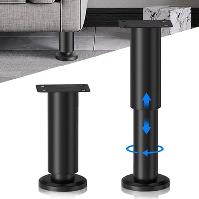 Dailygoods - 2 stuks meubelpoten in hoogte verstelbaar: steunpoot in hoogte verstelbaar van koudgewalst staal, steunpoot bed, verstelbare bedvoet voor meubels, bank, bed, nachtkastje, kast (zwart)