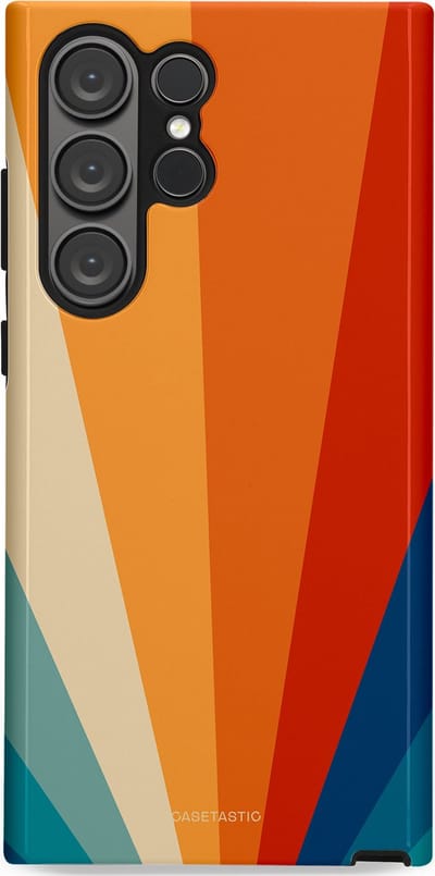 Casetastic hoesje geschikt voor Samsung Galaxy S23 Ultra - Dubbellaagse bescherming - Retro straal - Fashion Case - Oranje Okergeel Petrol Rood
