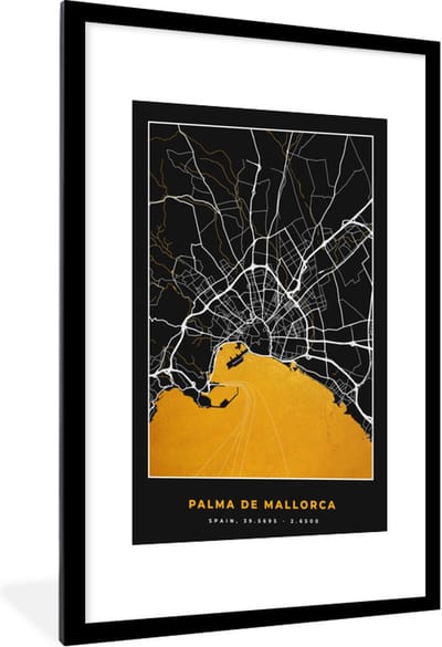 Fotolijst incl. Poster - Mallorca - Stadskaart - Goud - Plattegrond - Kaart - 60x90 cm - Posterlijst