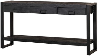 Mangohouten Sidetable Britt Black 3 lades 150 cm Mahom Industrieel - Kleine tafel van Mangohout & Metaal - Industriële Huiskamertafel