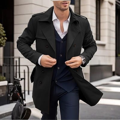 Herfst en Lente Herenjas Middellang en Lang Dubbelrijg Casual Trenchcoat XL black