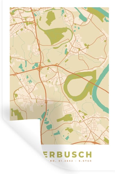 Muurstickers - Sticker Folie - Meerbusch - Plattegrond - Kaart - Stadskaart - Vintage - 20x30 cm - Plakfolie - Muurstickers Kinderkamer - Zelfklevend Behang - Zelfklevend behangpapier - Stickerfolie