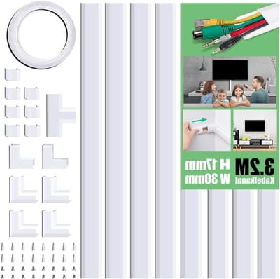 Zelfklevende Kabelgoot 3.2m Lengte (8 Stuks, 30 x 17 mm), Witte PVC Kabelgoot voor Eenvoudige Kabelbeheer, Geen Boren Nodig, Ideaal voor Muur, TV en Kantoor