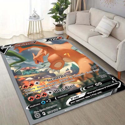 15 Maten Pokémon Kaarten Charizard Print Tapijt voor Woonkamer Slaapkamer Kinderkamer Huisdecoratie Vloerkleed Sofa Garderobemat 40x60cm (16x24in)