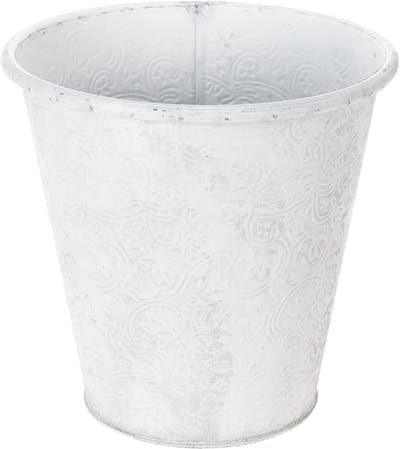 Bloempot, plantenbak met ornamenten, metalen decoratie wit, grijs Ø20,